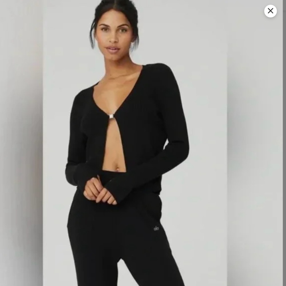 Alo Yoga Salana Knit Black Cardigan with Front Clasp